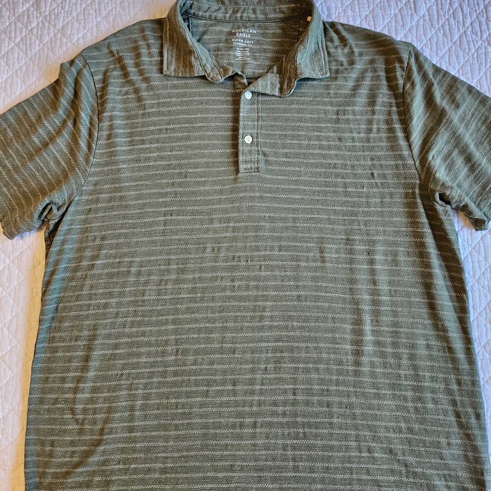 Men's Green Striped Polo Shirt